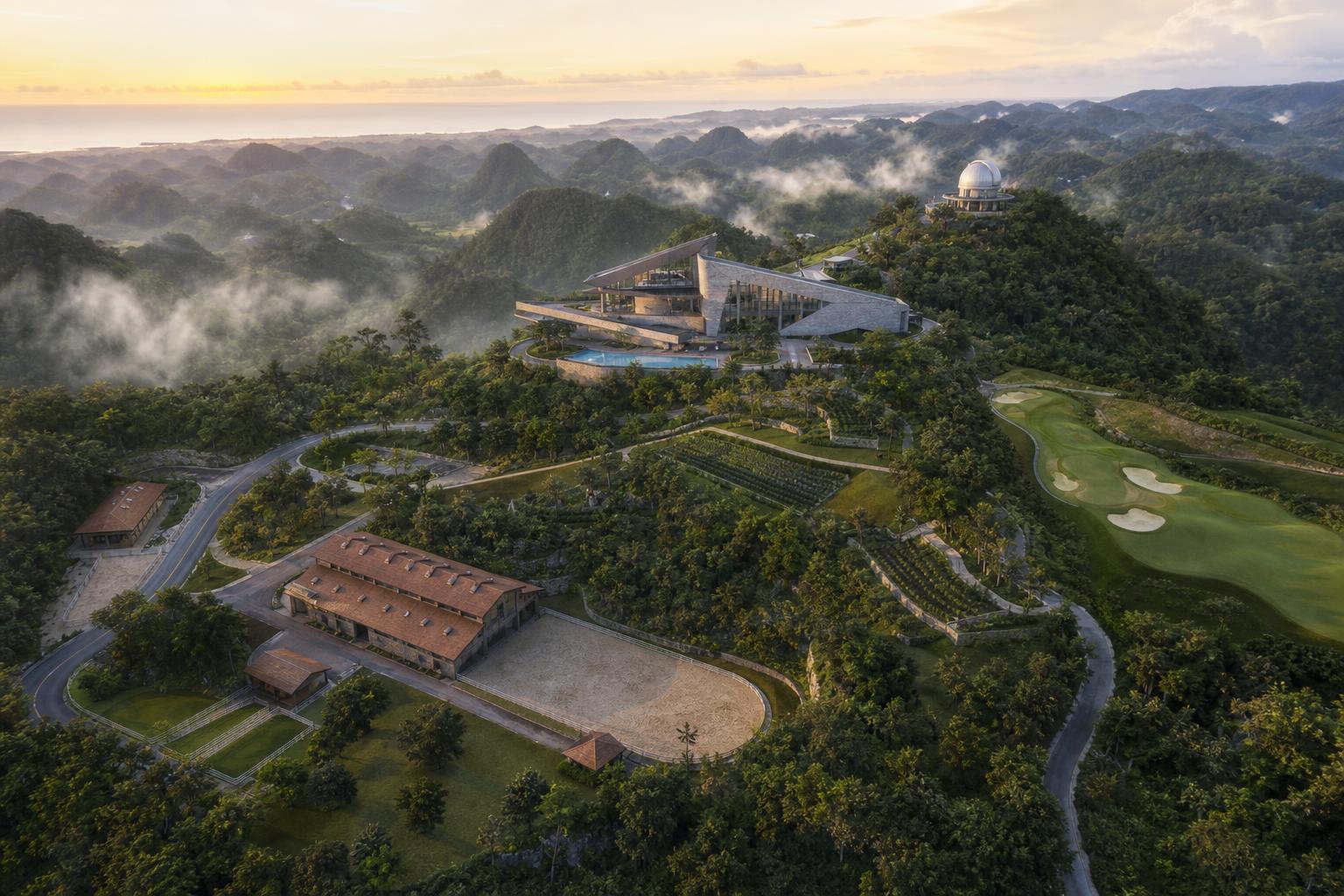 Terrain-accurate concept rendering of Cibao integrated into the real clifftop terrain